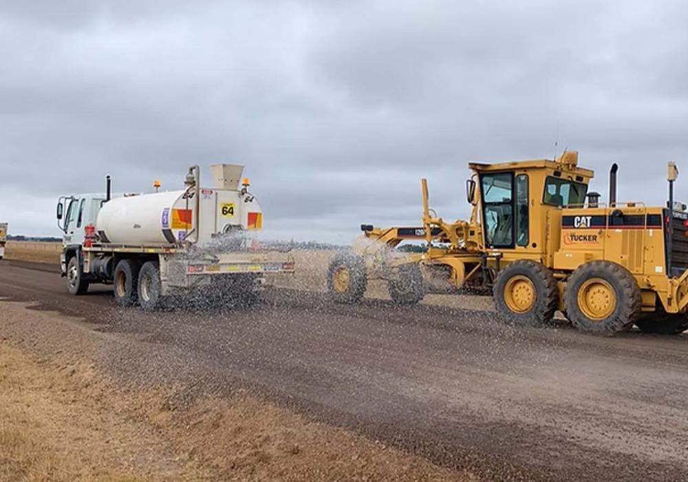 Water cart for rent from A&K Tucker for road construction